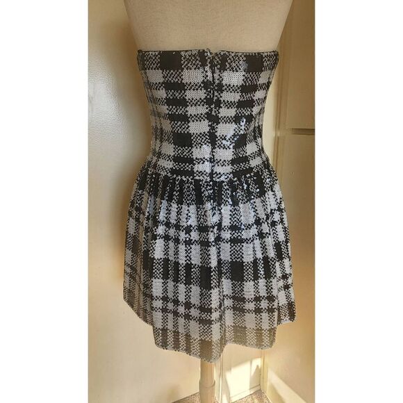 Sho Black and White Plaid Sequin Strapless Knee Length Cocktail Dress, NWT, Sz.1 - Picture 6 of 9